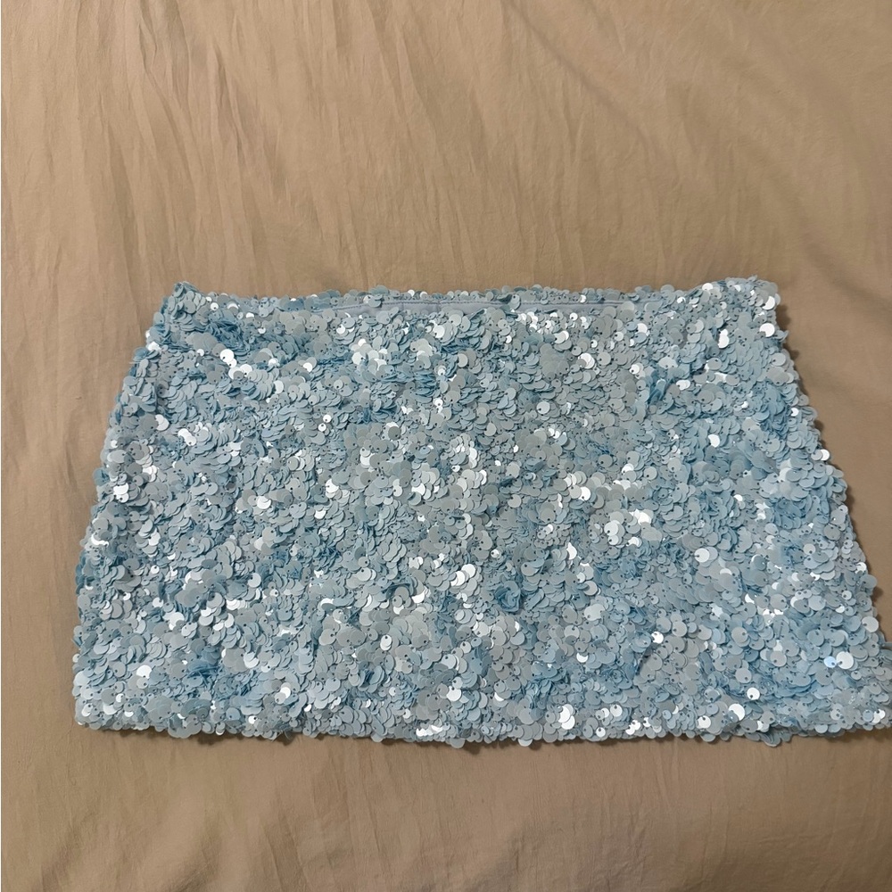 Edikted Light Blue Sequin Mini Skirt